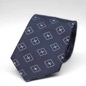 Holliday & Brown - Woven Jacquard Silk - Blue Navy with Grey and White motif tie