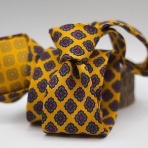 Cruciani & Bella 100% Printed Silk UK fabric Unlined Yellow, Green, Purple and Red Unlined Tie Handmade in Italy 8 x 150 cm
