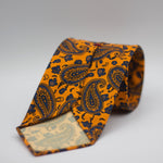 Cruciani & Bella  100% Printed Madder Silk  Italian fabric  Unlined tie Orange, Indigo  Motifs  Handmade in Italy 8 cm x 150 cm #7495