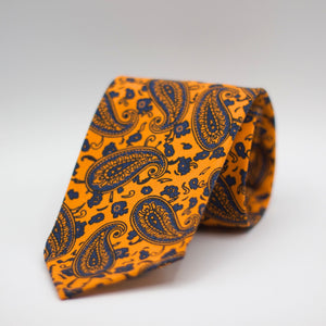 Cruciani & Bella  100% Printed Madder Silk  Italian fabric  Unlined tie Orange, Indigo  Motifs  Handmade in Italy 8 cm x 150 cm #7495