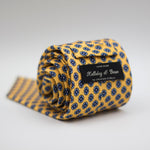 Holliday & Brown for Cruciani & Bella 100% printed Silk Self Tipped Yellow with Navy and Light Blue motif tie Handmade in Italy 8 cm x 150 cm