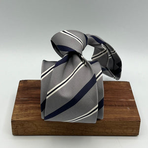 Drake's for Cruciani & Bella 100% Woven Silk Tipped  Light Grey, White and Blue Stripes Tie Handmade in England 8 cm x 148cm #5344