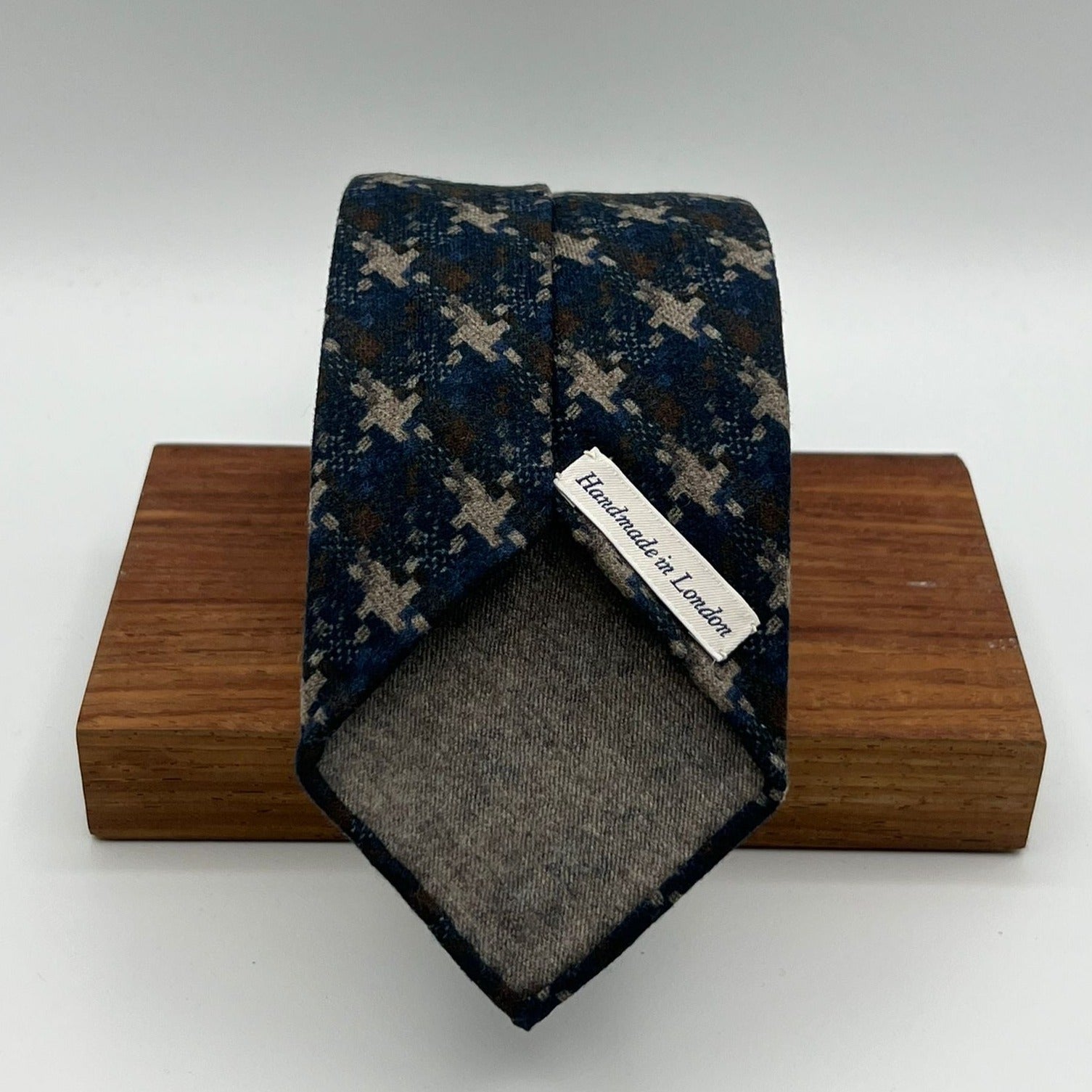 Drake's -  Wool - Blue, Light Grey and Brown Houndstooth Cheek Unlined Tie #6020