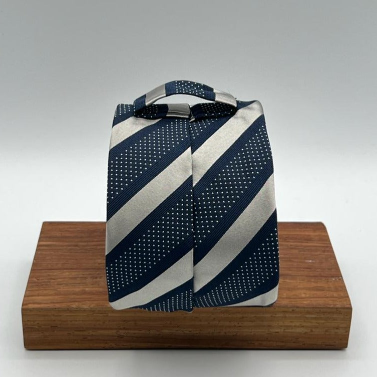 Drake's for Cruciani e Bella 100%  Woven Silk Tipped Blue and Grey Stripes Handmade in London, England 9 cm x 150 cm #5318