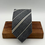 Drake's - Woven Silk -  Grey Melange, Blue and  Off White Stripes Tie #5268