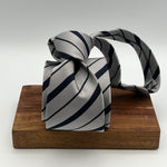 Drake's for Cruciani & Bella 100% Woven Silk Tipped  Light Grey and Blue Stripes Tie Handmade in England 8 cm x 148cm #5330