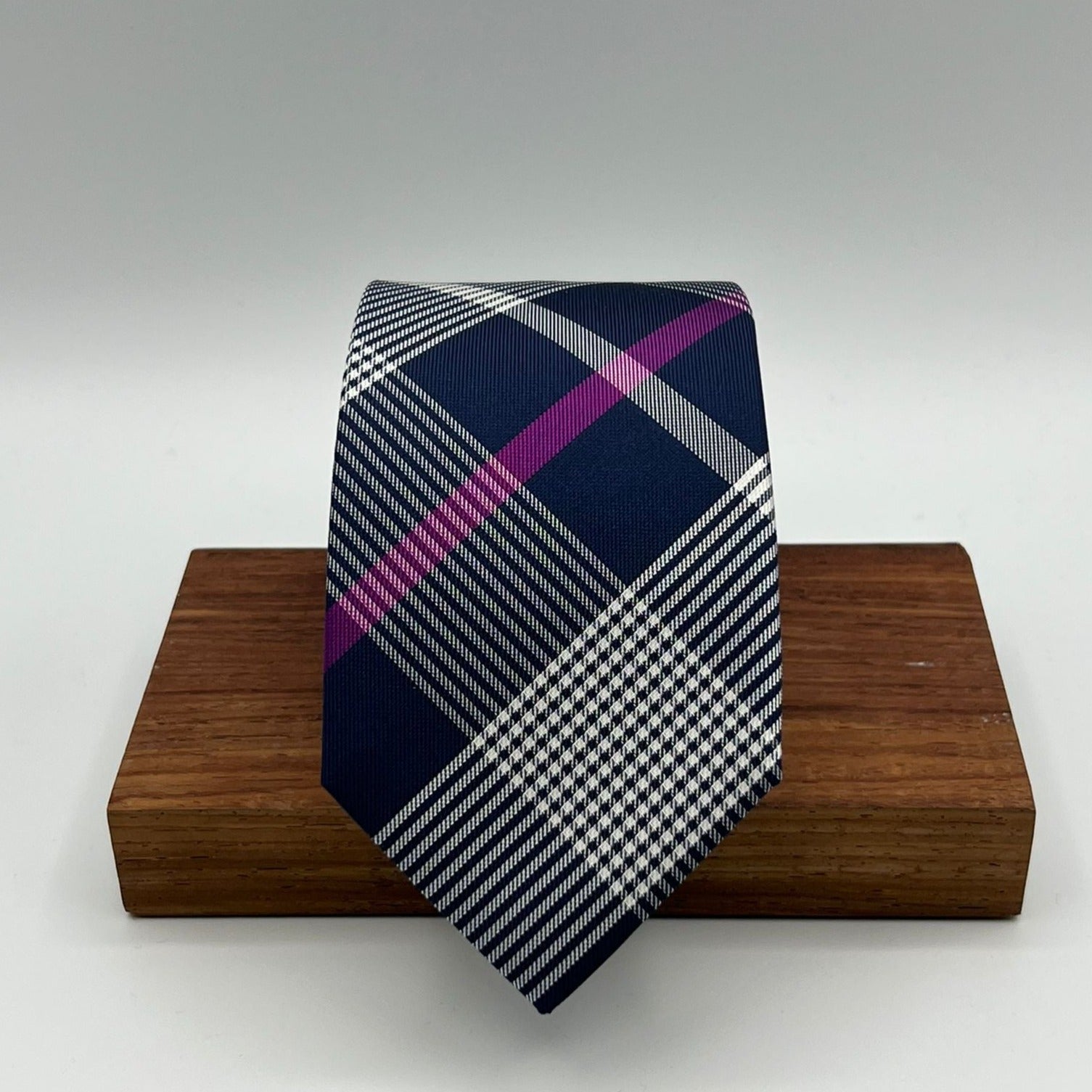 N.O.S. Cruciani & Bella - Silk - Blue, White and Purple Tartan Motif Tie  #3121