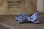 Noodles Bow Ties 100% Cotton  White and blue Prince of Wales Handcrafted in Italy coated metal hardware  olive green gabardine inside hand-stitched labels handmade boxes self-tie bow ties