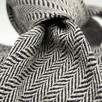 Drake's for Cruciani e Bella 60% Silk 40% Wool Tipped Light Grey Herringbone Motif Tie Handmade in London, England 8 cm x 150 cm #5474