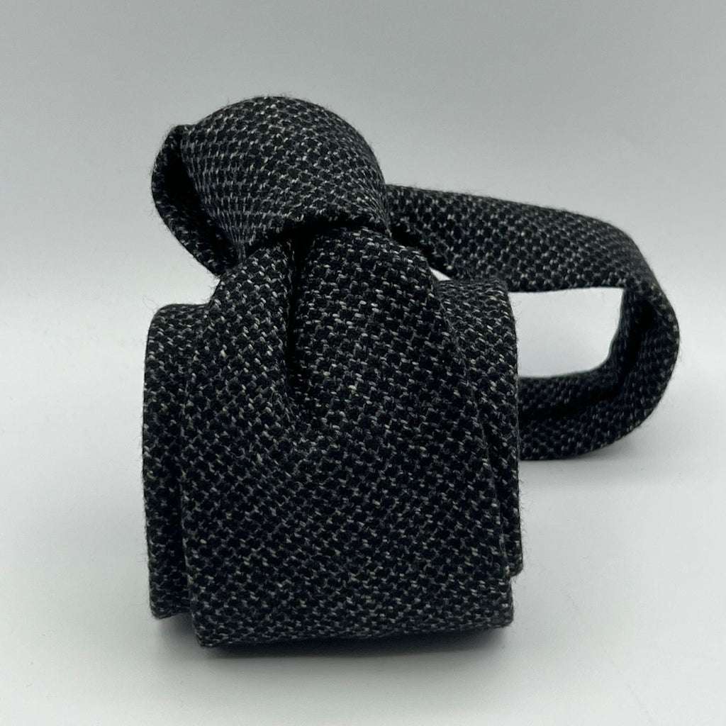 Drake's - Cachemire - Dark Grey and Light Grey Melange Patterned Tie #6484