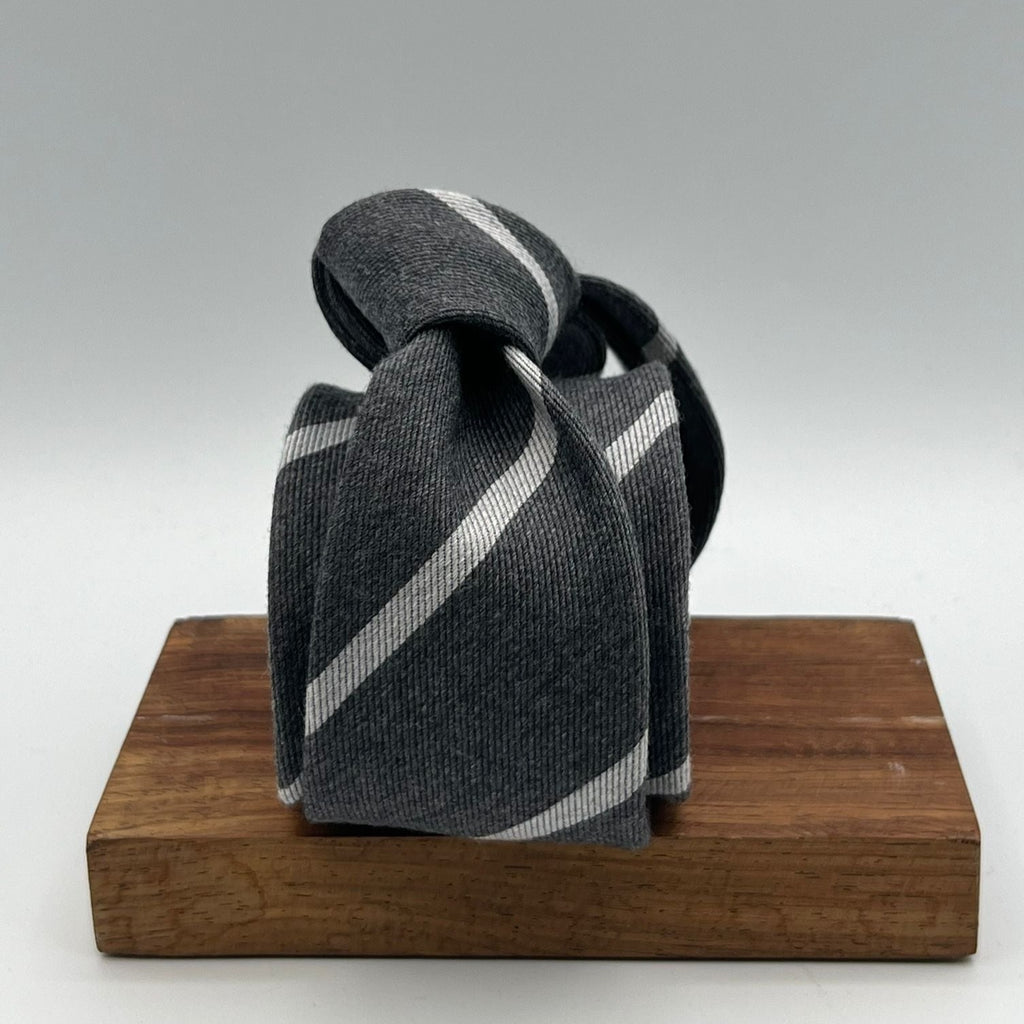 Drake's -  Wool and Silk -  Grey with Light Grey Stripes  tie  #6018