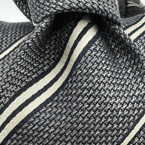 Drake's - Woven Silk -  Grey Melange, Blue and  Off White Stripes Tie #5268