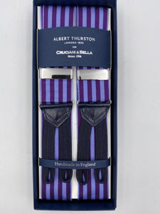 Albert Thurston for Cruciani & Bella Made in England Adjustable Sizing 40 mm Woven Barathea  Purple and Lilac Stripes Braces Braid ends Y-Shaped Nickel Fittings Size: XL