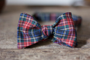 Noodles Bow Ties 100% Cotton  White, red, yellow, green, blue and black tartan Handcrafted in Italy coated metal hardware  olive green gabardine inside hand-stitched labels handmade boxes self-tie bow ties