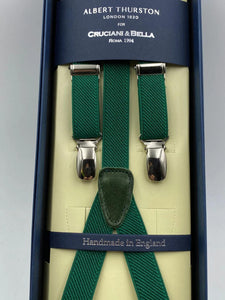 Albert Thurston for Cruciani & Bella Made in England Adjustable Sizing 18 mm elastic braces Green  Plain braces Clips on Y-Shaped Nickel Fittings Size: L