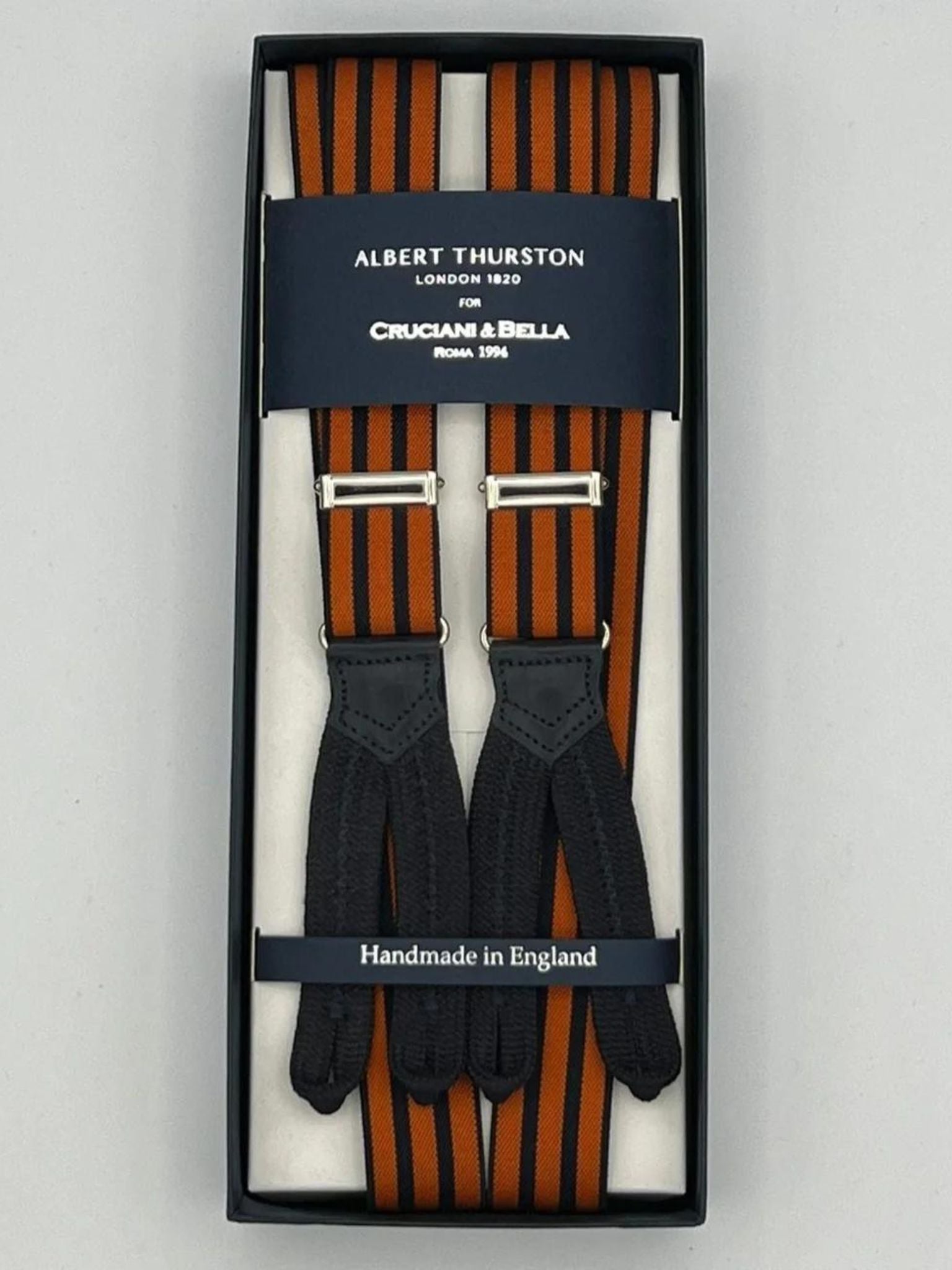 Albert Thurston - Elastic Braces - 25 mm - Orange and Blue Stripes –  Cruciani & Bella