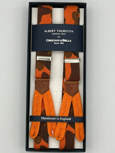 Albert Thurston for Cruciani & Bella Made in England Adjustable Sizing 25 mm elastic braces Orange and Brown Military Motif Braid ends Y-Shaped Nickel  Fittings Size: L