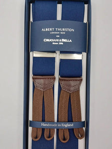 Albert Thurston for Cruciani & Bella Made in England Adjustable Sizing 35 mm Elastic Braces Blu Plain Color Braces Braid ends Y-Shaped Nickel Fittings Size: XL