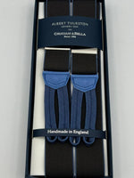 lbert Thurston for Cruciani & Bella Made in England Adjustable Sizing 35 mm Elastic Braces Brown Light Blue edges Braid ends Y-Shaped Nickel Fittings Size: L