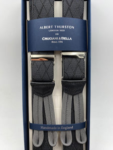 Albert Thurston for Cruciani & Bella Made in England Adjustable Sizing 35 mm elastic  braces Grey and Black  Rhombus braces Braid ends Y-Shaped Nickel Fittings Size: L