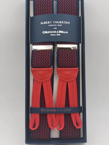 Albert Thurston for Cruciani & Bella Made in England Adjustable Sizing 35 mm Elastic Braces Red and Blue Optical Pattern Braces Braid ends Y-Shaped Nickel Fittings Size: L