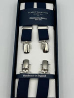 Albert Thurston for Cruciani & Bella Made in England Clip on Adjustable Sizing 25 mm elastic braces Blue Plain X-Shaped Nickel Fittings Size: L