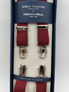 Albert Thurston for Cruciani & Bella Made in England Clip on Adjustable Sizing 25 mm elastic braces Burgundy  X-Shaped Nickel Fittings Size: L