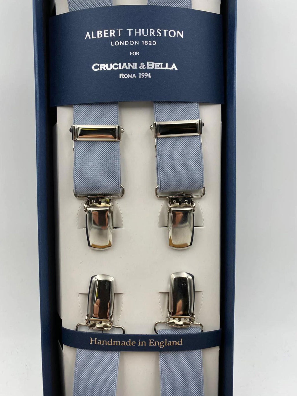 Albert Thurston for Cruciani & Bella Made in England Clip on Adjustable Sizing 25 mm elastic braces Grey  X-Shaped Nickel Fittings Size: L