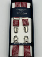 Albert Thurston for Cruciani & Bella Made in England Clip on Adjustable Sizing 25 mm elastic braces Red and White Motif X-Shaped Nickel Fittings Size: L