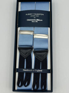 Albert Thurston for Cruciani & Bella Made in England Adjustable Sizing 40 mm Woven Light  Azure  Braid ends Y-Shaped Nickel Fittings Size: XL