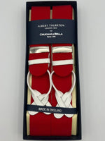 Albert Thurston for Cruciani & Bella Made in England Adjustable Sizing 40 mm  Pure Wool Boxcloth Wowen in the Yorkshire Red Plain  Braces Y-Shaped Nickel Fittings Size: L