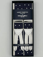 Albert Thurston for Cruciani & Bella Made in England Adjustable Sizing 40 mm Woven Barathea  Blue, White dots Braces Braid ends Y-Shaped Nickel Fittings Size: XL
