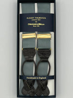 Albert Thurston for Cruciani & Bella Made in England Adjustable Sizing 35 mm Woven Barathea  Grey 007 James Bond Braces Leather ends Y-Shaped Brass Fittings Size: XL