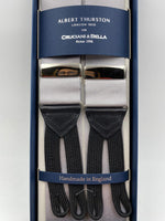 Albert Thurston for Cruciani & Bella Made in England Adjustable Sizing 40 mm Woven Barathea  Grey  braces Braid ends Y-Shaped Nickel Fittings Size: XL