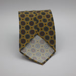 Cruciani & Bella  100% Printed Madder Silk  Italian fabric  Unlined tie Egg Yellow, Green, Brown and Off White motif  8 cm x 150 cm #7238