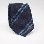 Cruciani & Bella 100% Silk Garza Grossa Woven in Italy Unlined Hand rolled blades Blue Navy and Light Blue Striped Handmade in Italy 8 cm x 150 cm