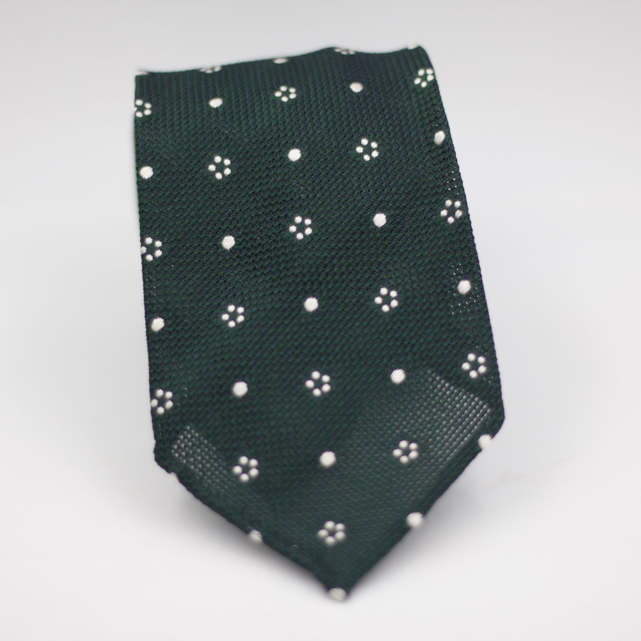 Cruciani & Bella 100% Silk Garza Fina Woven in Italy Unlined Hand rolled blades Forrest Green and White Motif  Handmade in Italy 8 cm x 150 cm
