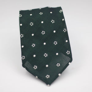 Cruciani & Bella 100% Silk Garza Fina Woven in Italy Unlined Hand rolled blades Forrest Green and White Motif  Handmade in Italy 8 cm x 150 cm