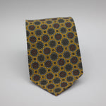 Cruciani & Bella  100% Printed Madder Silk  Italian fabric  Unlined tie Egg Yellow, Green, Brown and Off White motif  8 cm x 150 cm #7238