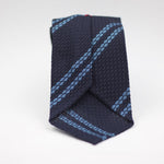 Cruciani & Bella 100% Silk Garza Grossa Woven in Italy Unlined Hand rolled blades Blue Navy and Light Blue Striped Handmade in Italy 8 cm x 150 cm