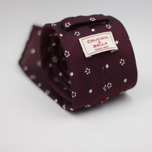 Cruciani & Bella 100% Silk Garza Fina Woven in Italy Unlined Hand rolled blades Burgundy and White Motif Handmade in Italy 8 cm x 150 cm