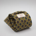 Cruciani & Bella  100% Printed Madder Silk  Italian fabric  Unlined tie Egg Yellow, Green, Brown and Off White motif  8 cm x 150 cm #7238