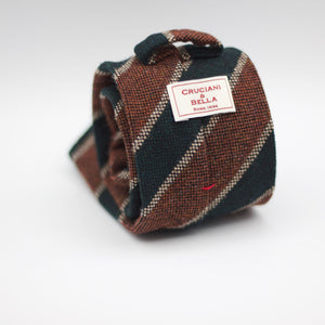 Cruciani & Bella 100% Shetland Tweed  Unlined Hand rolled blades Green and Rust stripes Handmade in Italy 8 cm x 150 cm
