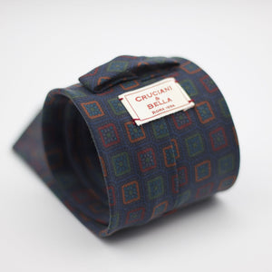 Cruciani & Bella  100% Printed Madder Silk  Italian fabric  Unlined tie Blue, Green, Red and Orange Motifs Handmade in Italy 8 cm x 150 cm #7246