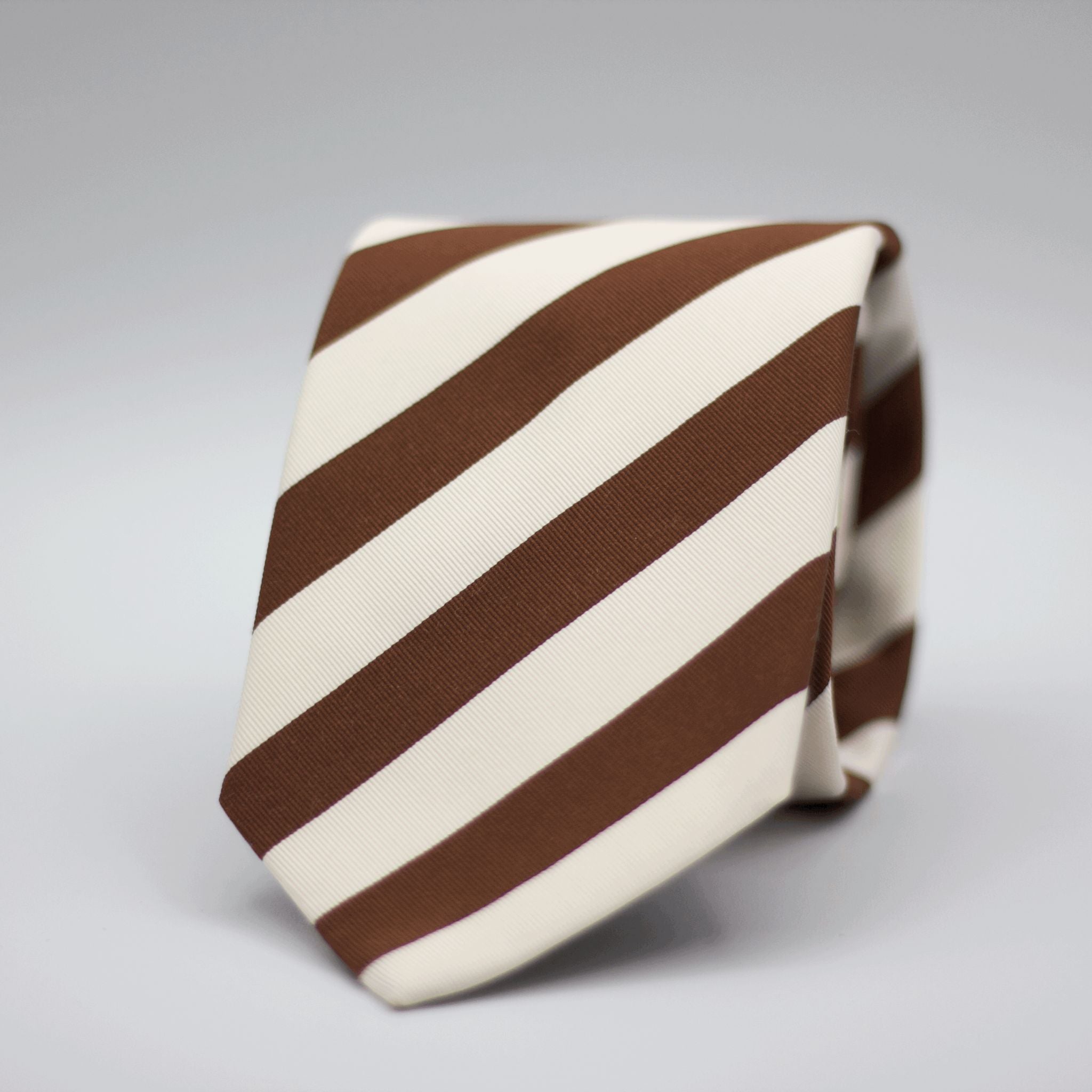N.O.S. Cruciani & Bella - Repp Woven Silk  - White and Brown striped Tie 