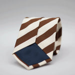 N.O.S. Cruciani & Bella - Repp Woven Silk  - White and Brown striped Tie 