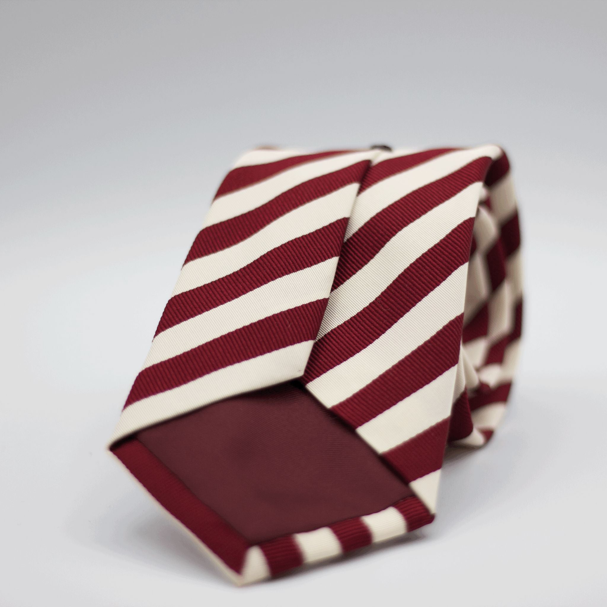 N.O.S. Cruciani & Bella - Repp Woven Silk  - White and Burgundy striped Tie