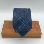 Drake's - Alpaca Wool Nylon  - Dark Blue and Light Blue Tartan Melange  Motif  Unlined Tie  #0079