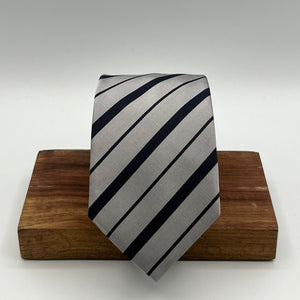 Drake's for Cruciani & Bella 100% Woven Silk Tipped  Light Grey and Blue Stripes Tie Handmade in England 8 cm x 148cm #5330