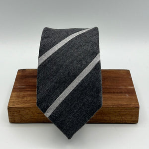 Drake's -  Wool and Silk -  Grey with Light Grey Stripes  tie  #6018